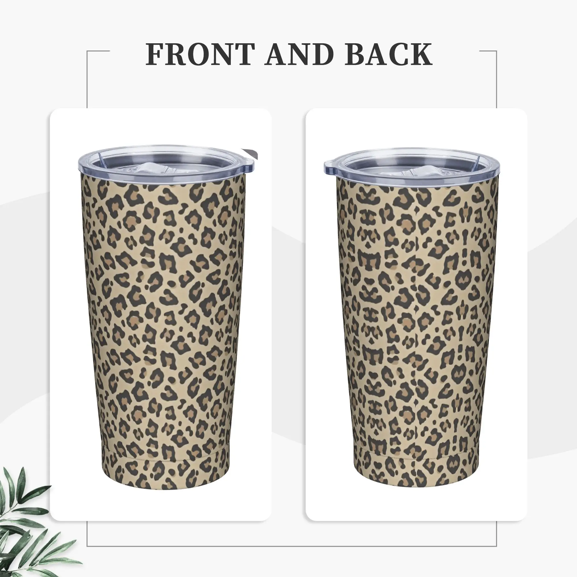 Neutral Leopard Print Insulated Tumbler with Straws  Vacuum Coffee Mugs Double Wall Bottle Cups, 20oz Simulated Print