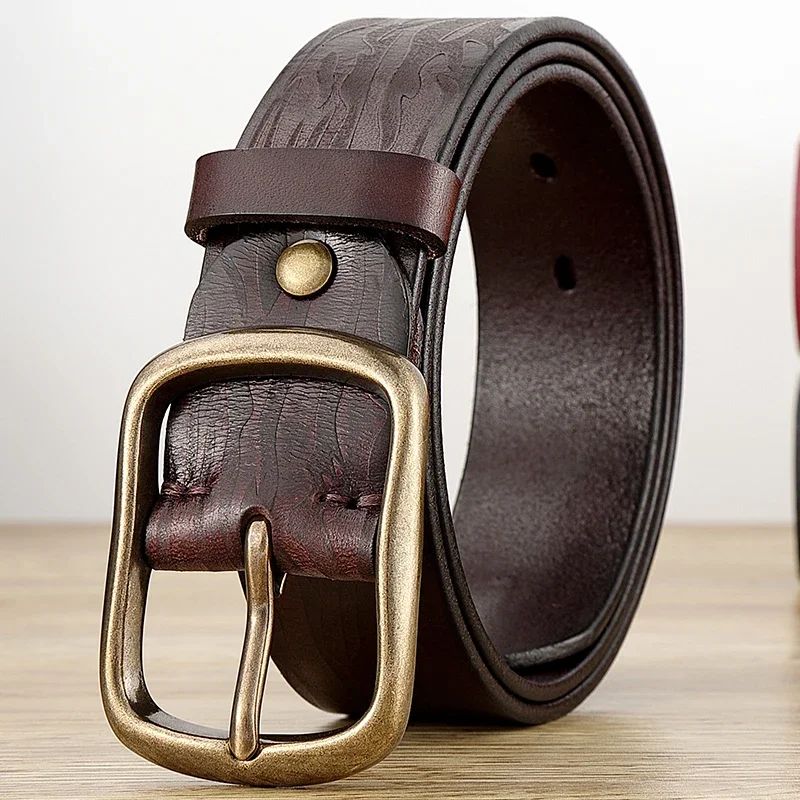 Make old style belts trendy American retro handmade men's belts first layer real cowhide copper buckle jeans genuine leather