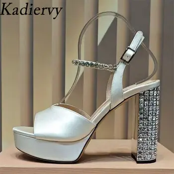 夏季超高跟涼鞋 女款水鑽鑲嵌粗跟派對鞋 女款水晶厚底涼鞋 10 最佳銷售 水晶鞋 - №3