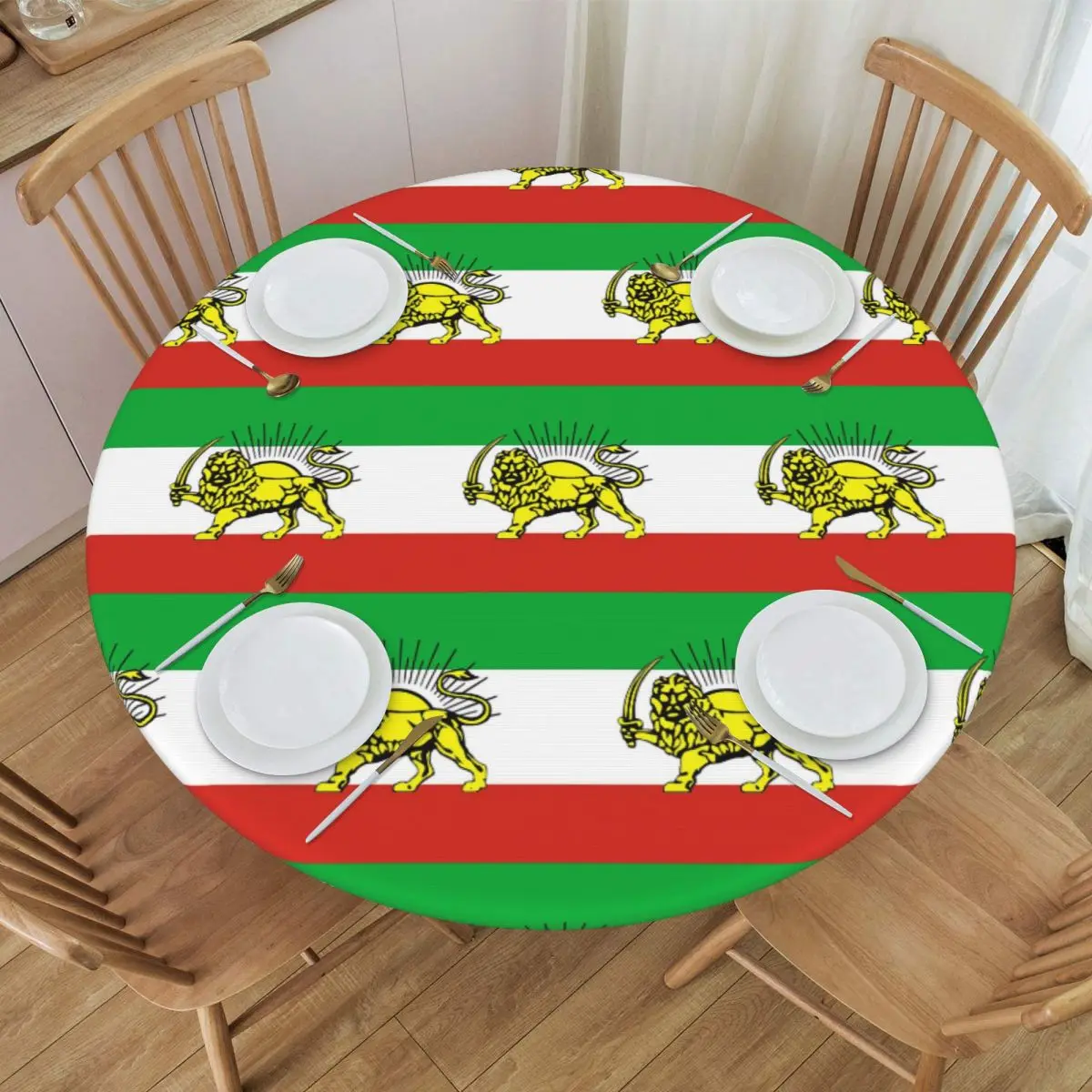 Flag Of Persia Iran (Pahlavi) Waterproof Round Tablecloth Oilproof Table Cloth for Kitchen Events Dining Table Cover