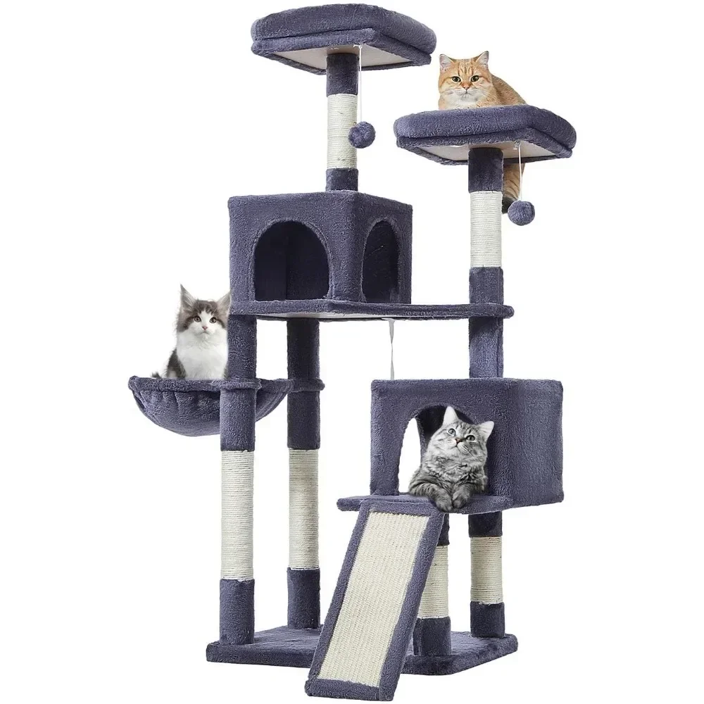 

Cat Tree, 56.3-Inch House for Indoor Cats With Hammocks Condo and Large Scratch Board Cat Tower, Cat Tree