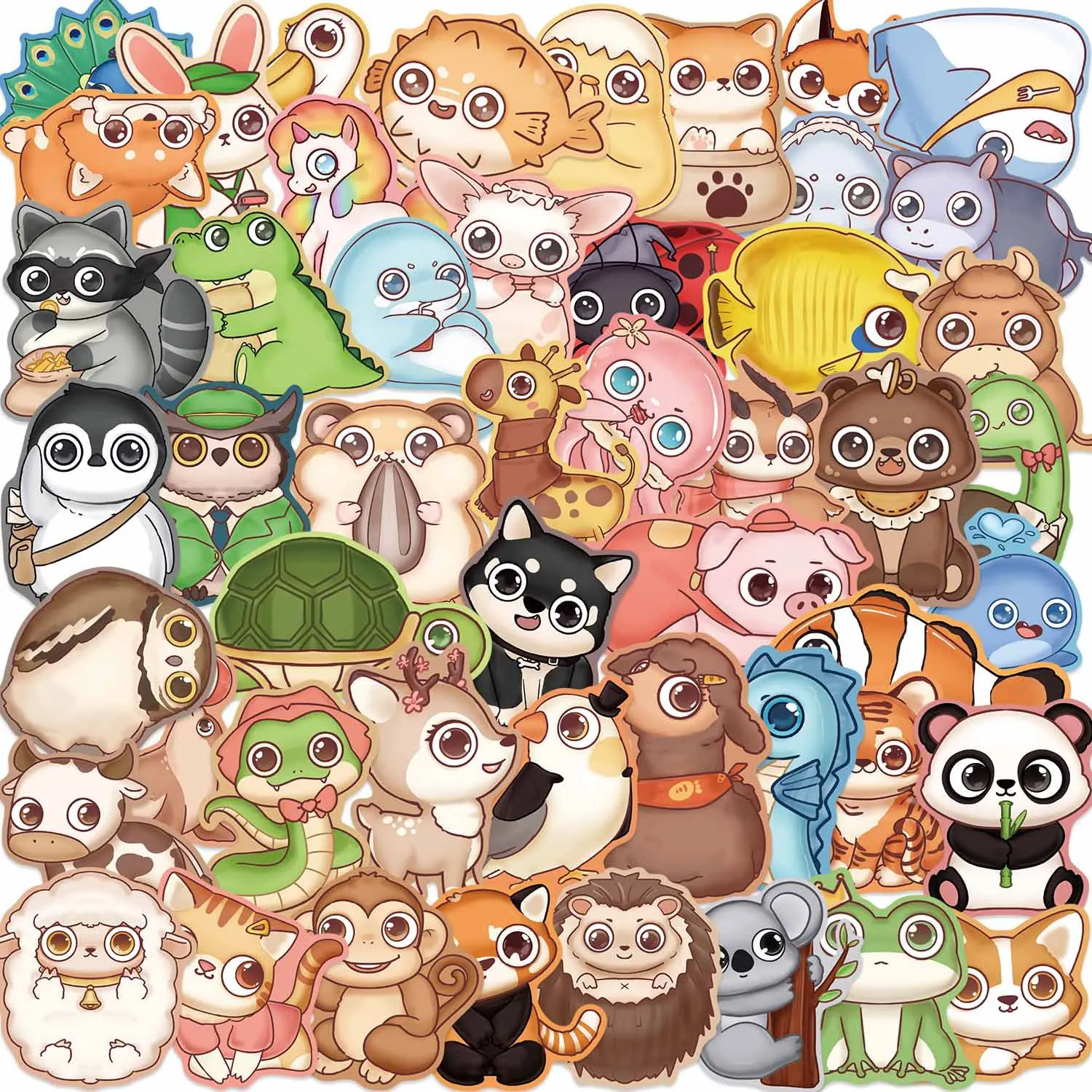 50pcs Big-eyed Animal Group Cartoon Graffiti Stickers Phone Guitar Notebook Suitcase Water Bottles Waterproof Sticker Gift