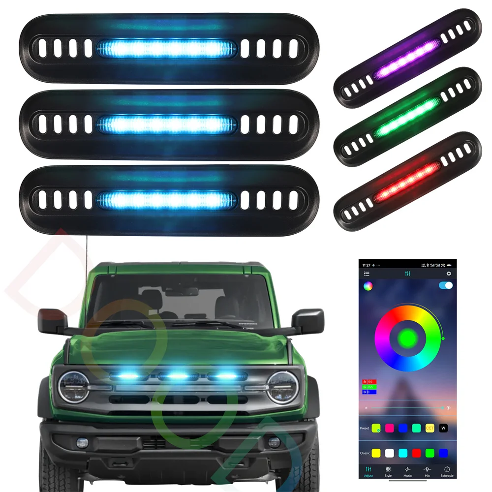 

Автоматические светодиодные грили-решетки, подходят для 2021 2022 2023 2024, Ford Bronco, большой изгиб, внешние банки, автомобильные решетки, сигнальные фонари, аксессуары