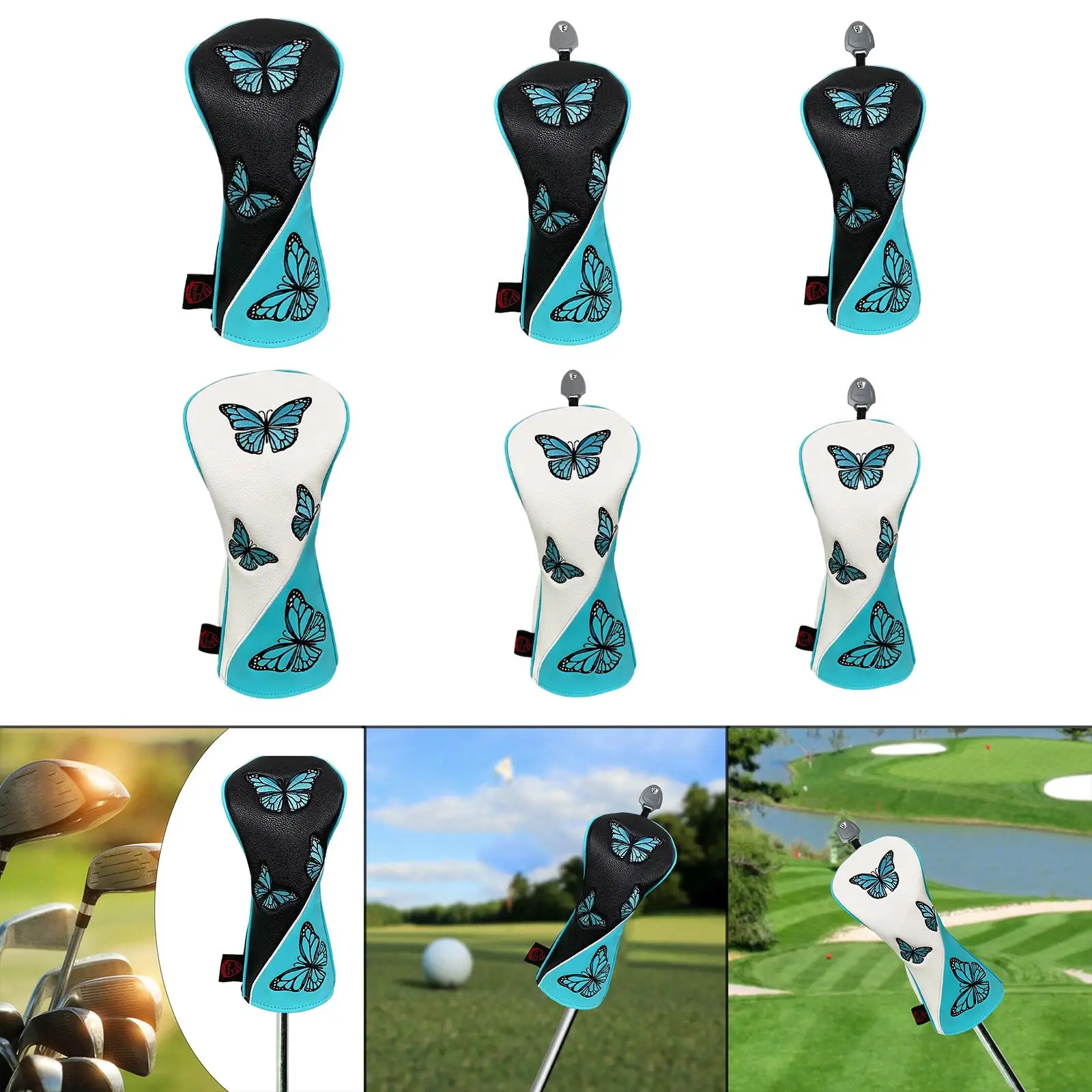 Golf Wood Headcover Protective Sleeve Butterfly Pattern Scratch Proof PU Leather