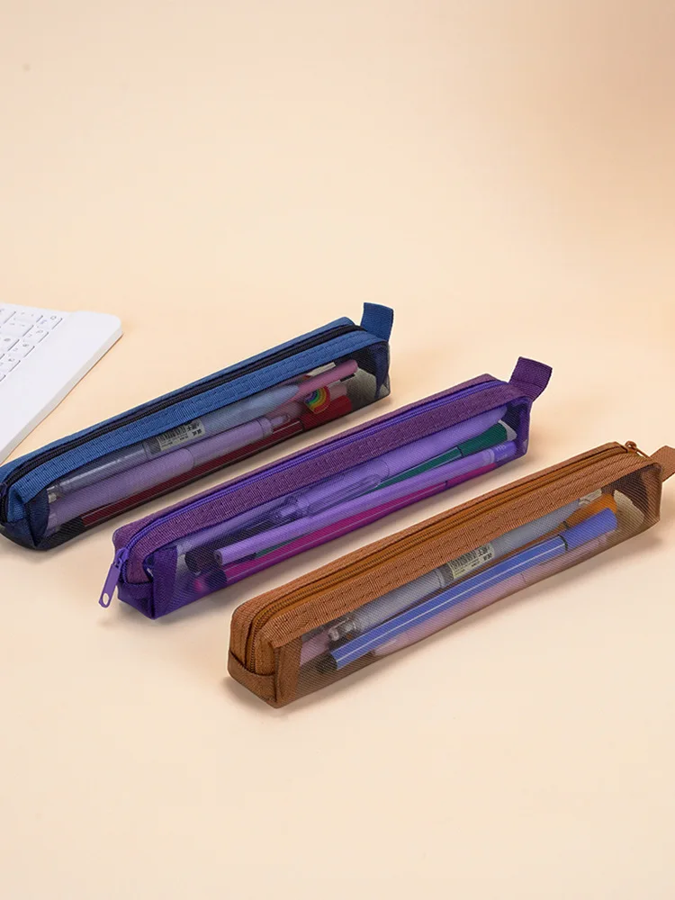 1pc Mesh Pencil Case Storage Bag For Exams Portable Pencil Case Multi-Functional Square Stationery pencil pouch school supplies