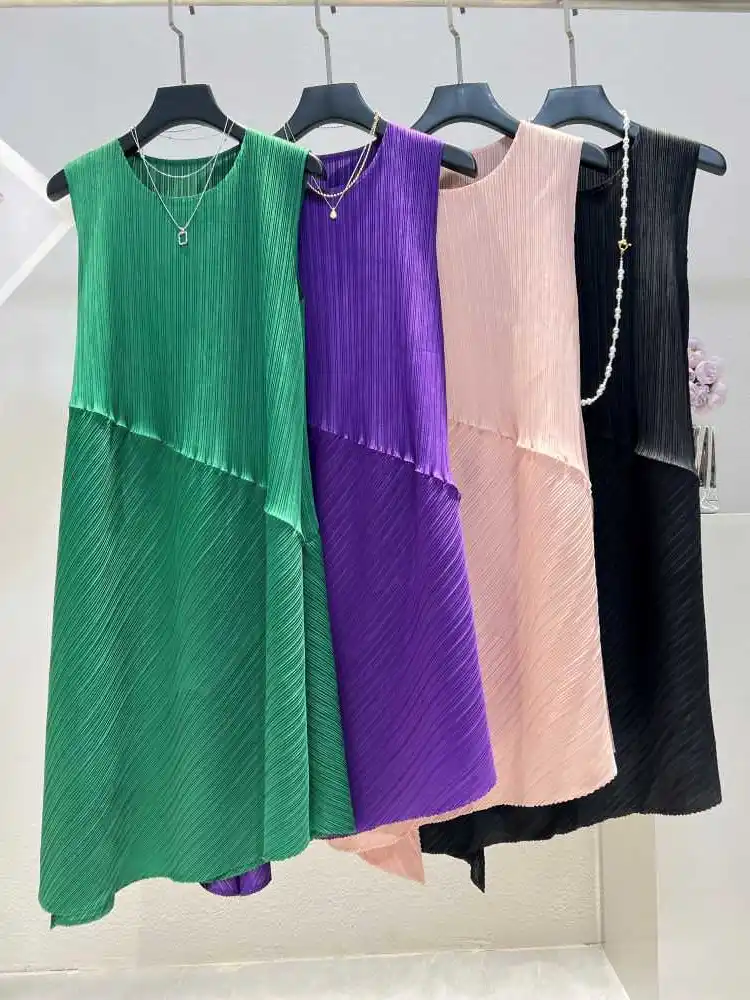 Ete-2024-femmes-a-ligne-midi-dr-couleur-pure-gored-epissure-taille-ample-design-sens-nouveaute-faional-polyester-dr