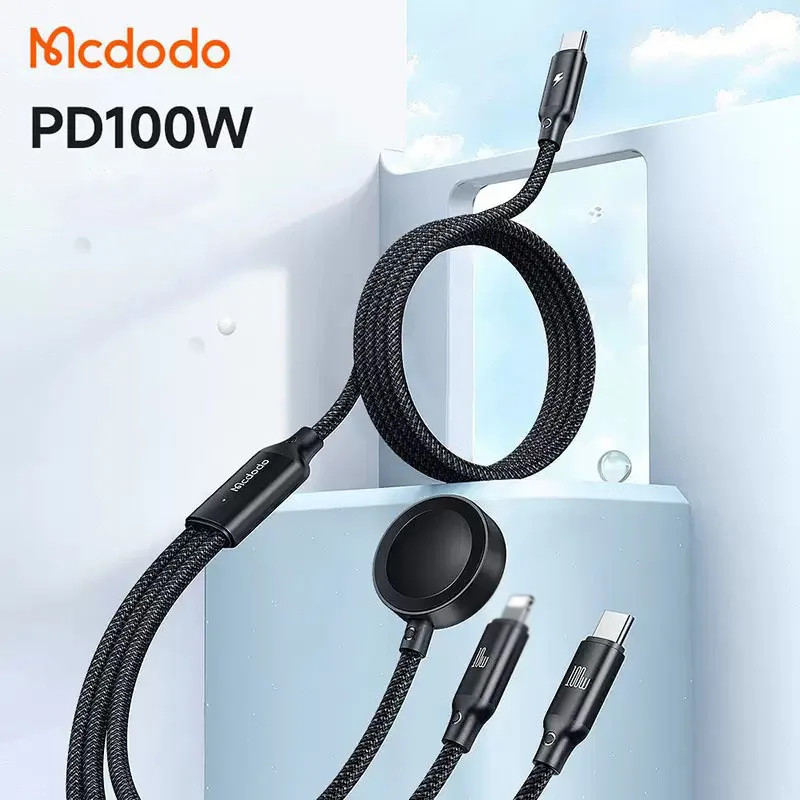 Multi Port Charging Cable 6A 100W Type C to Type C/L to Wireless Charging Cable for Watch Durable ylon Braided Cable for Phone