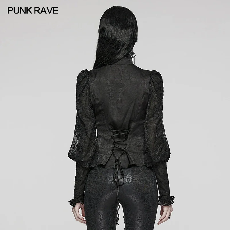 PUNK RAVE Women\'s Gothic Textured Glossy Gorgeous Shirts Party Club Black Tops Women Clothing