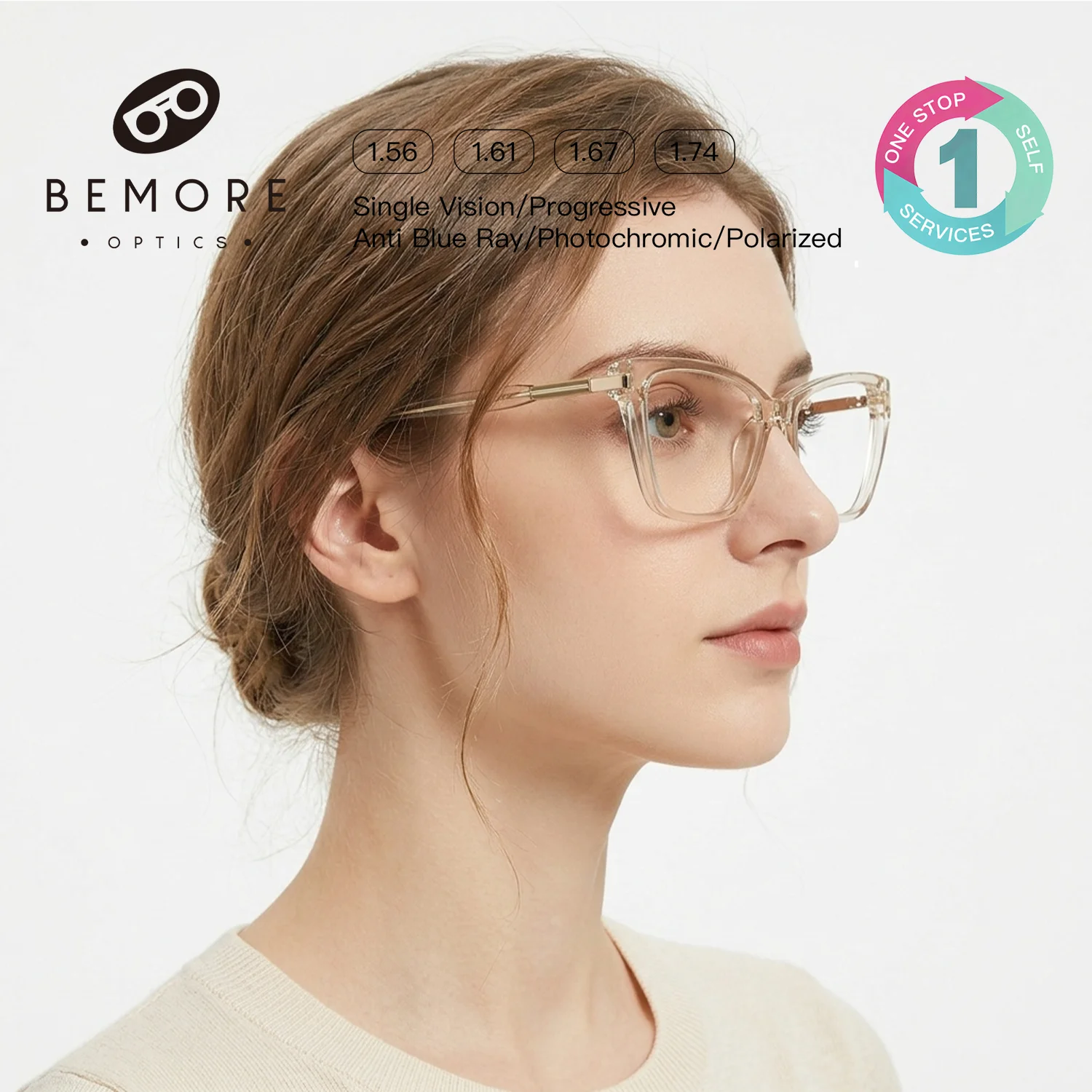 BEMORE Woman Cute Cat Eye Anti-Blue Light Vintage Reading Glasses for Farsightedness be Customizable Prescription