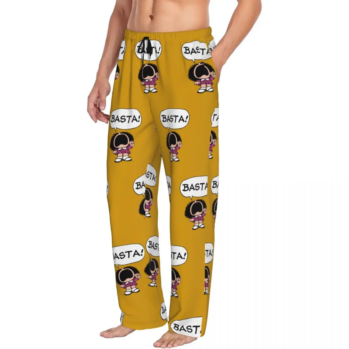 Custom Printed Men Mafalda Basta Pajama Pants Quino Argentina Cartoon Sleepwear Sleep Lounge Bottoms with Pockets