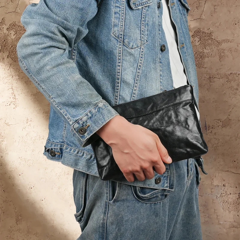 LD-Real leather handbag, vegetable tanned cowhide pattern, top layer cowhide, men's mobile phone storage handbag