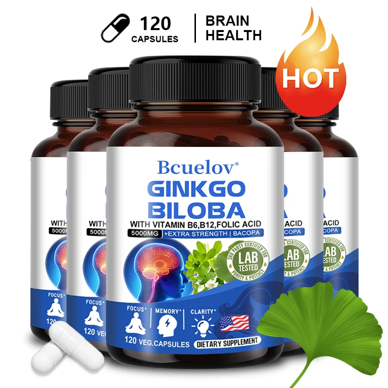 Ginkgo Biloba Capsules - Support Brain Health, Cognitive Function, Improve Focus, Memory Clarity, and Increase Energy, Non-GMO