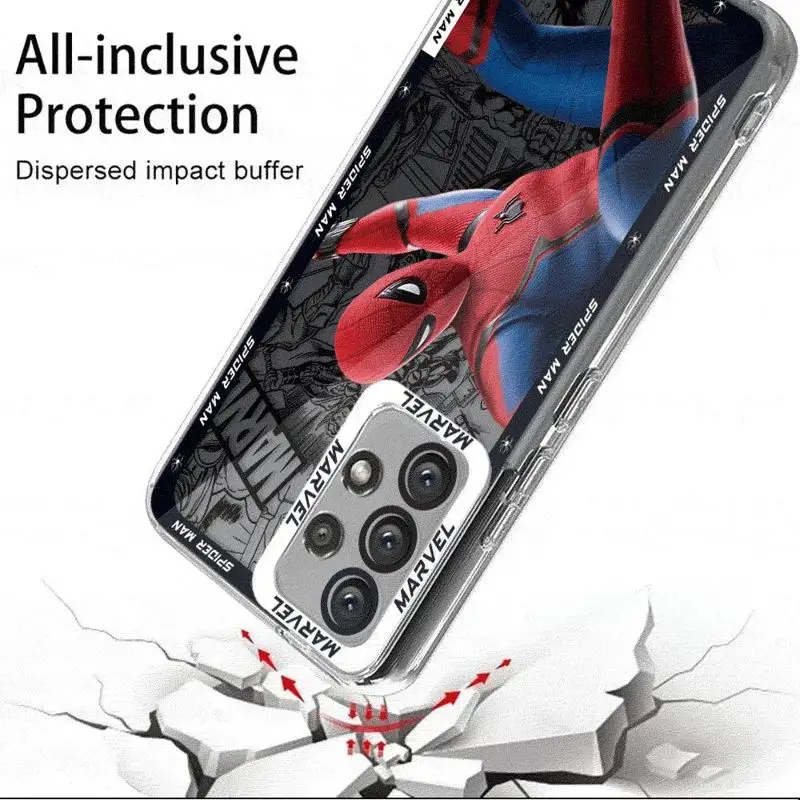 Marvel Spiderman Case for Samsung Galaxy A35 A55A53 A54 A73 A34 A33 A25 A24 A13 A14 A15 5G Transparent Soft