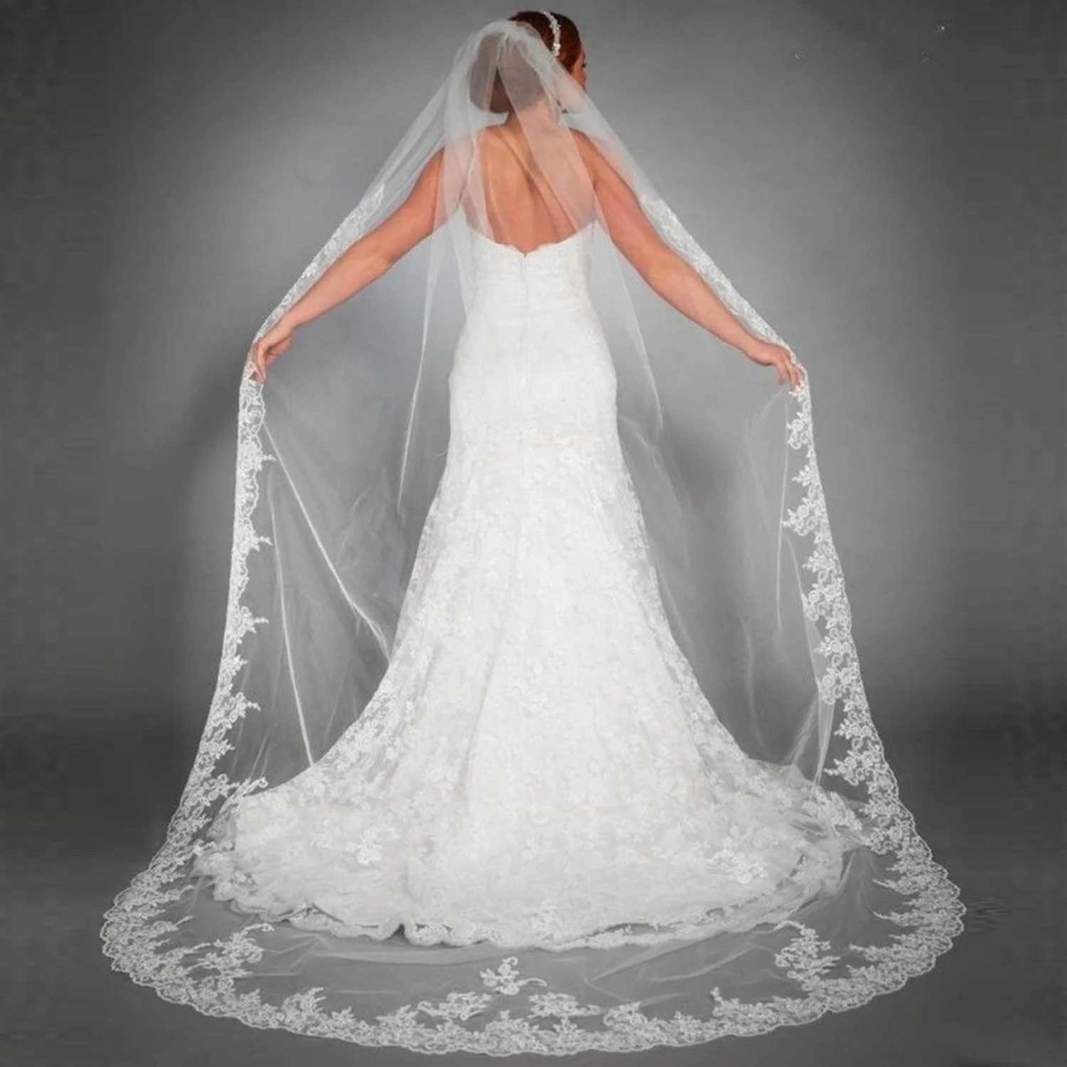 

Элегантная 3 м кружевная аппликация по краям фата однослойный мягкий тюль свадебные аксессуары для женщин вечерние