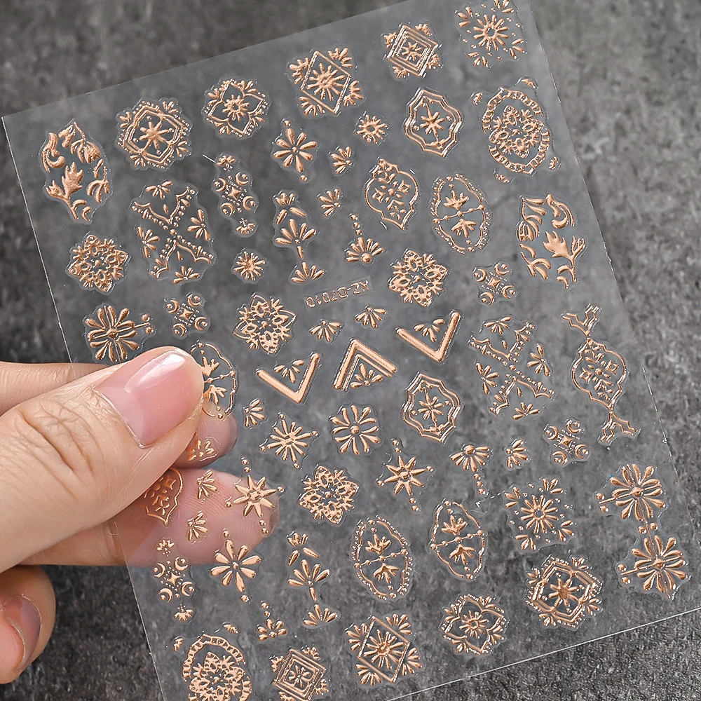 1 pz 3D oro rosa boemia totem fiore adesivi per nail art cursori in rilievo floreali retrò squisiti decalcomanie autoadesive per manicure