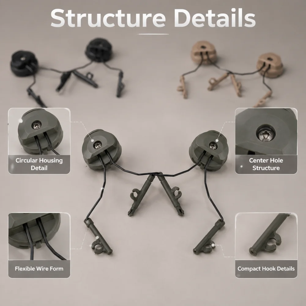 Tactical Headset Bracket Fast Helmet ARC Rail Adapter Set 360 Rotation For Comtac II Series Noise Cancelling Headsets