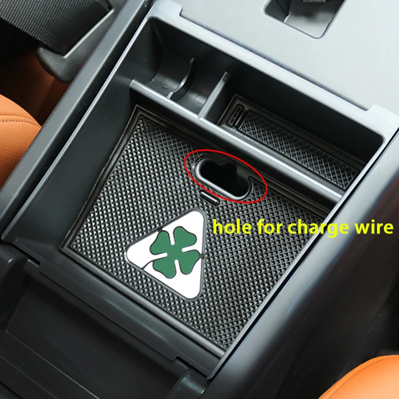 حقيبة تخزين فتحة مقبض الباب، صينية صندوق مسند الذراع لوحدة التحكم المركزية لألفا رومو جوليا، لوازم تخزين السيارة الداخلية #5