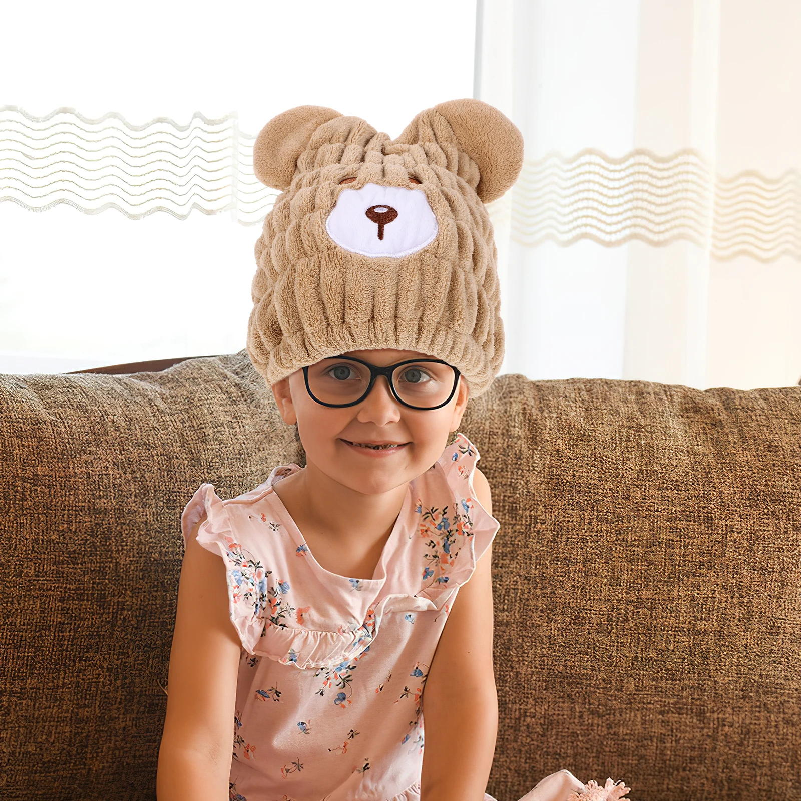 

Drying Hat Absorbent Coral Fleece Towel Wrap for Kids Quick Drying Comfortable Home Use Hair Towel Wrap