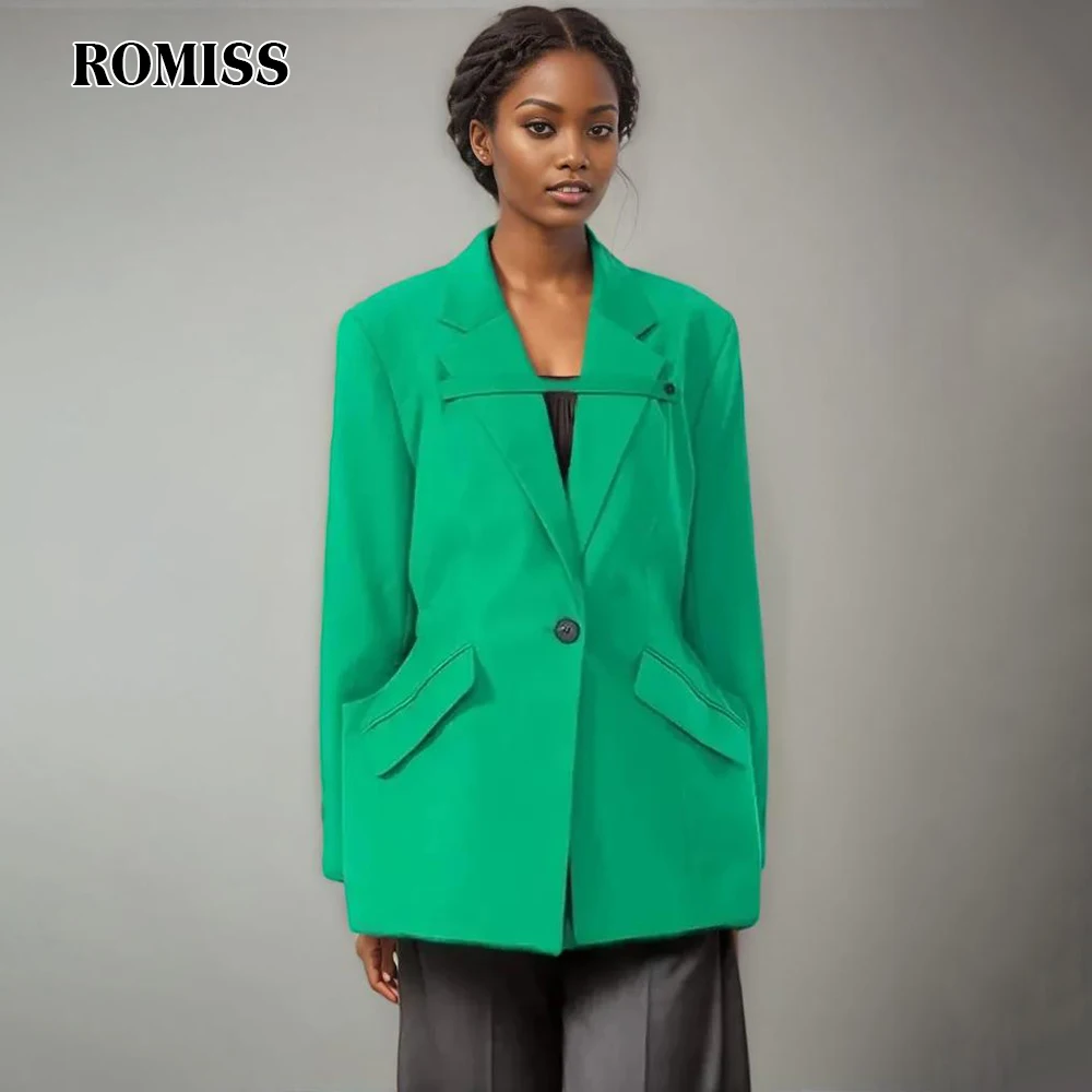 

ROMISS Solid Patchwork Pocket Blazer For Women Notched Collar Long Sleeve Tunic Spliced Button Casual Blazers Female New