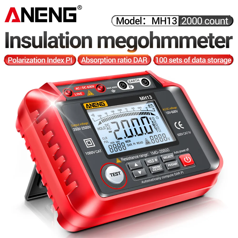 ANENG MH13 Ohm Tester Digital Multimeter Megometro Insulation Earth High Voltage Resistance Meter Tester Megohmmeter Tool 