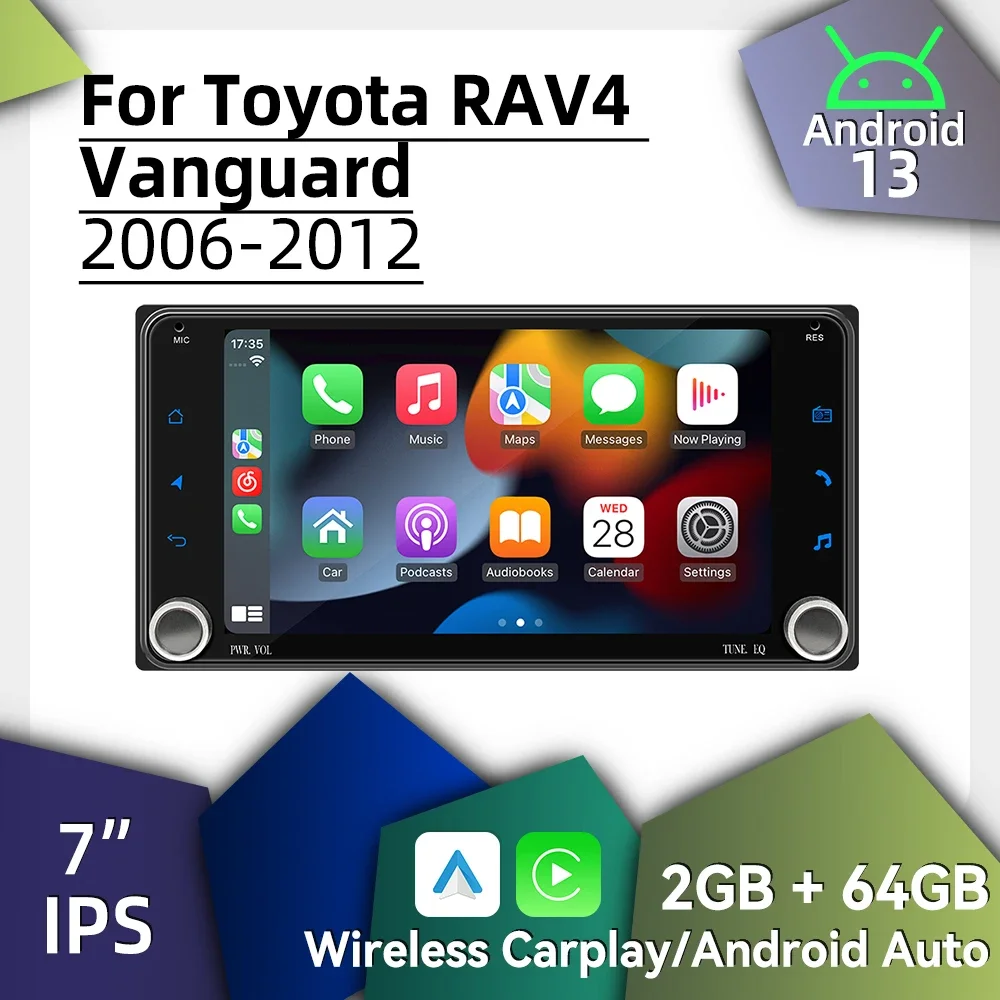 

Беспроводное автомобильное мультимедийное радио Carplay Android для Toyota RAV4 RAV 4 Vanguard 2006-2012, 7-дюймовый экран, стерео, 2Din, авторадио, головное устройство