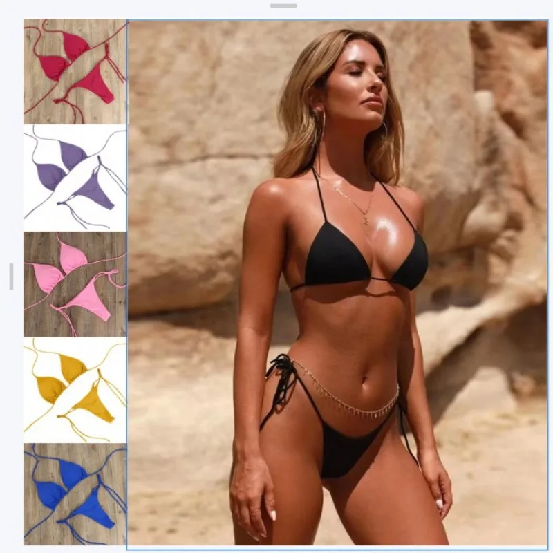 2024 New Sexy Bikinis Set Female Bandage Swimsuit Women Solid Pink Strappy Beachwear Bathing Suit Low Waist Swimwears biquini