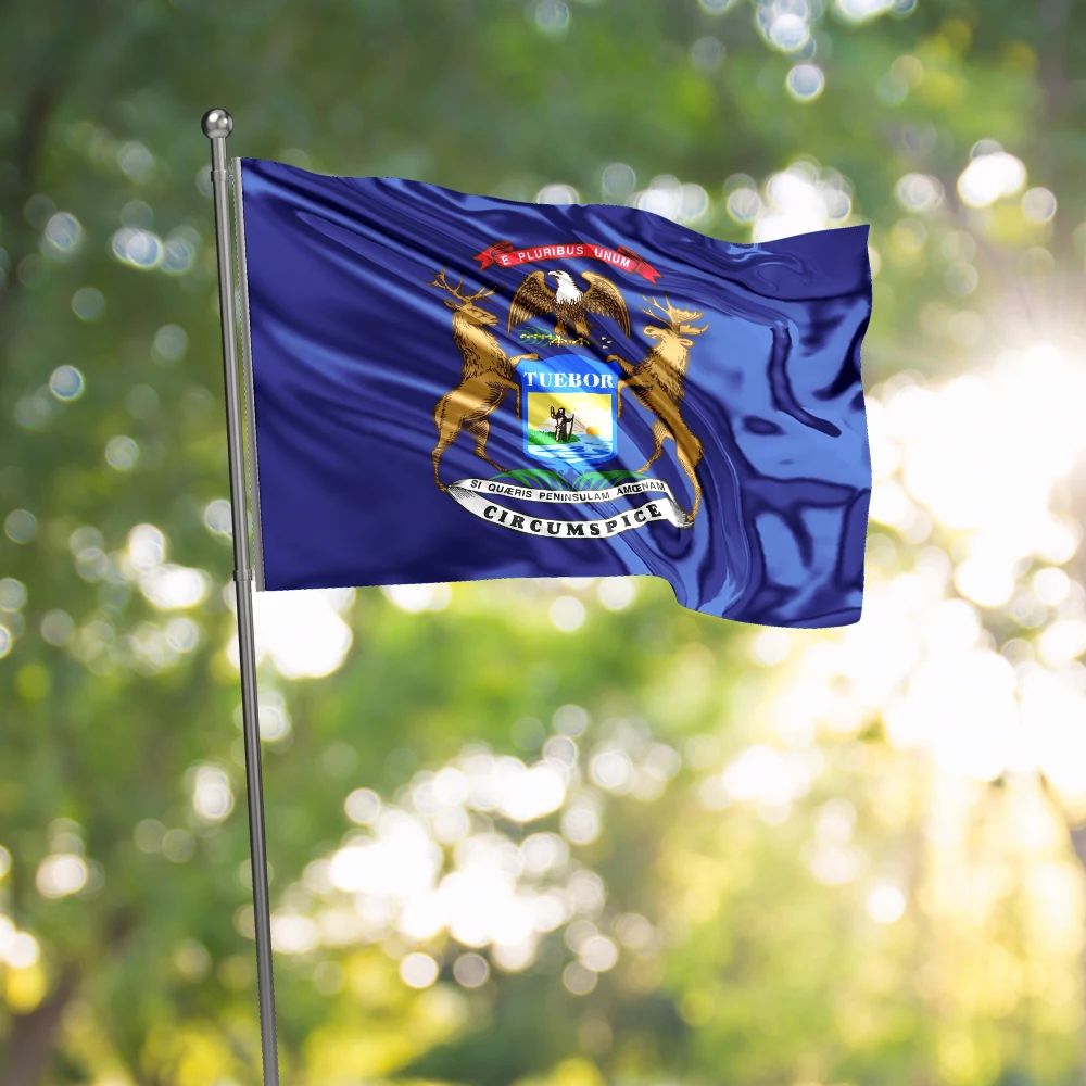 3x5 Ft Michigan Flag Vivid Color and Fade proof a state of the United States Flags Polyester with Brass Grommets 3 X 5 Ft