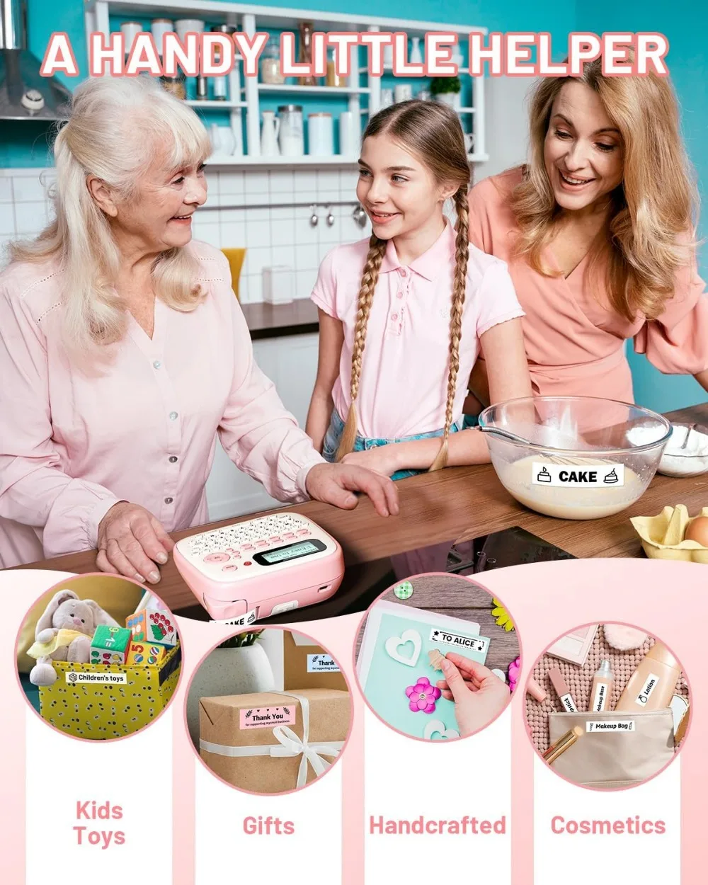 Portable Label Maker with Tape, Handheld Electric Labeler with Keyboard, D210S Easy Labeler with Multiple Fonts, Frames, Barcode for Home Office School Supplies