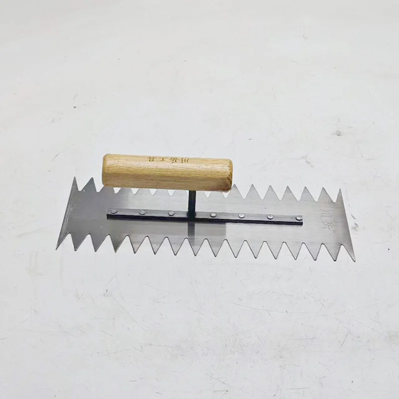 Two Side 20mmx25mm Sharp Tooth Claying Trowel Wood handle 300mm Carbon steel blade Concrete Spatula Scraper Tools