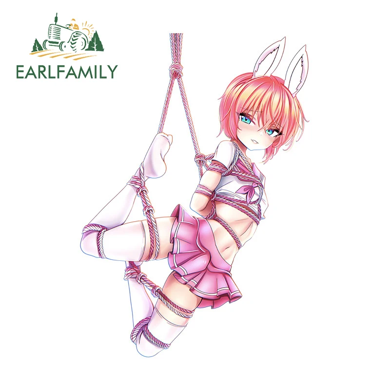 EARLFAMILY 13cm x 9.2cm for Pink Short Hair Rabbit Ears Binding Rope Suspension Car Stickers Car Accessories Decal Vinyl Decor