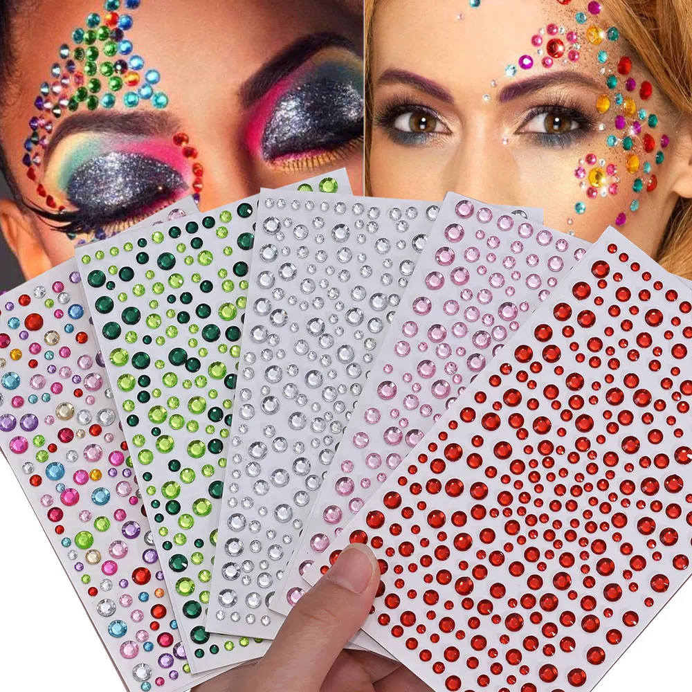 

10*16cm Colorful Eyes Face Eyes Diamond Stickers 3D Rhinestones Adhesive Tattoo Decals 3/4/5mm Mix Glitter Summer Face Diamond D