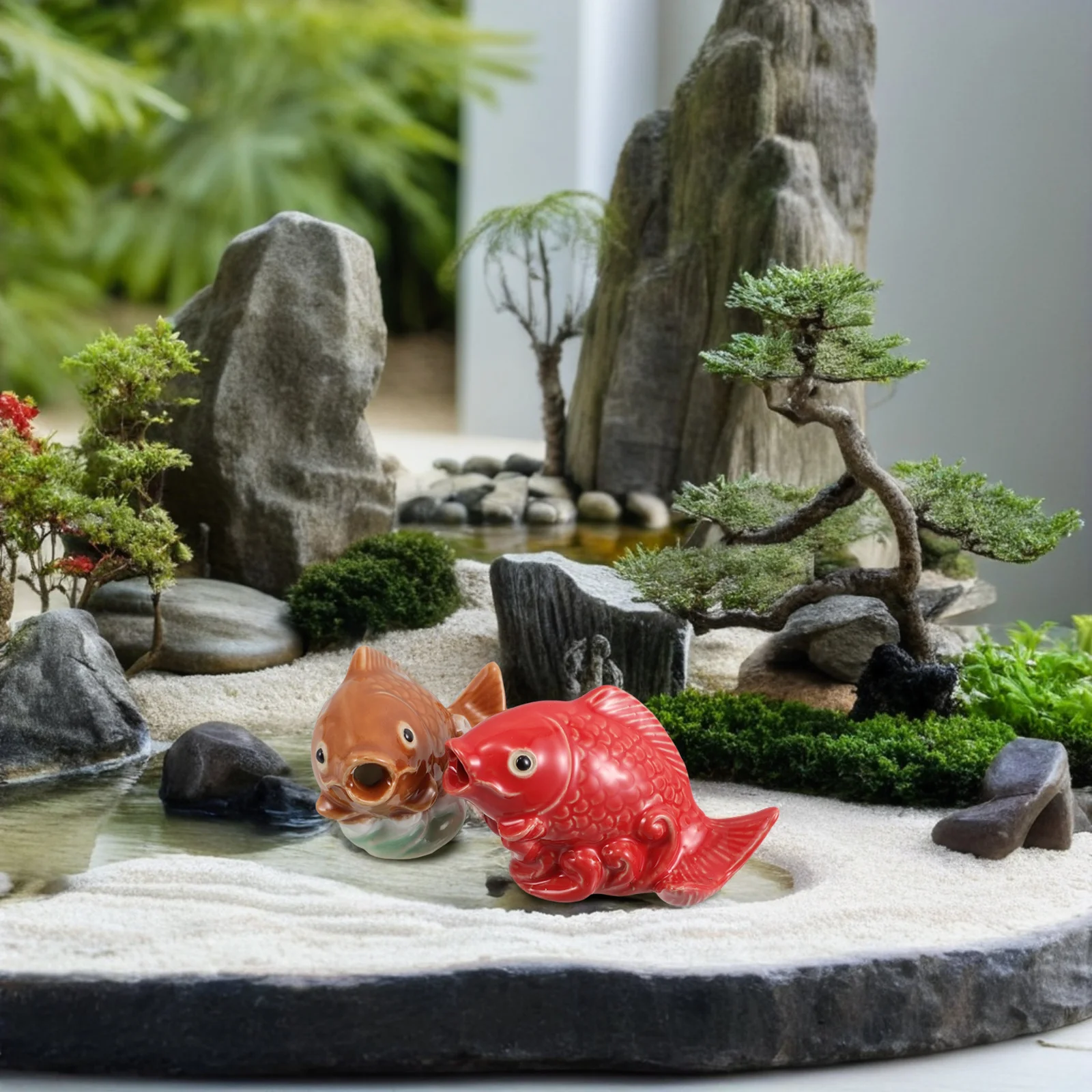 

2Pcs Ceramic Carp Ornaments: Lifelike Yellow Reclining Fish for Aquarium Pond Garden Decor Fountain Water Flow Design Fish Tank