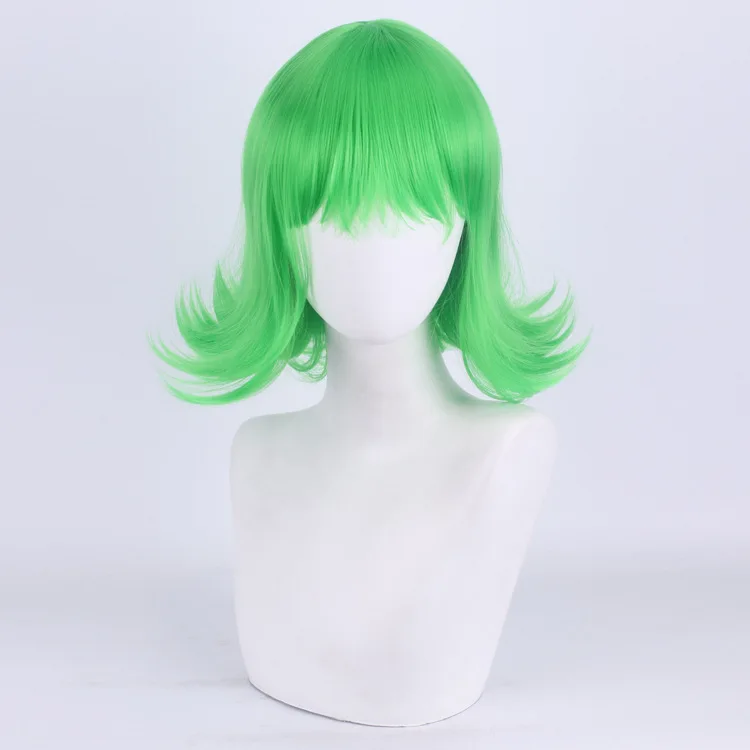 Synthetic Cosplay Wig Short Green Flip Anime Inspired Style for Agent Team Roleplay Brain Game Party