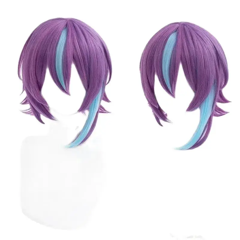 High Quality Divine Generation CosWig 36CM Purple Blue Heat-resistant Synthetic Hair Halloween Party Cosplay Anime Wigs+ Wig Cap