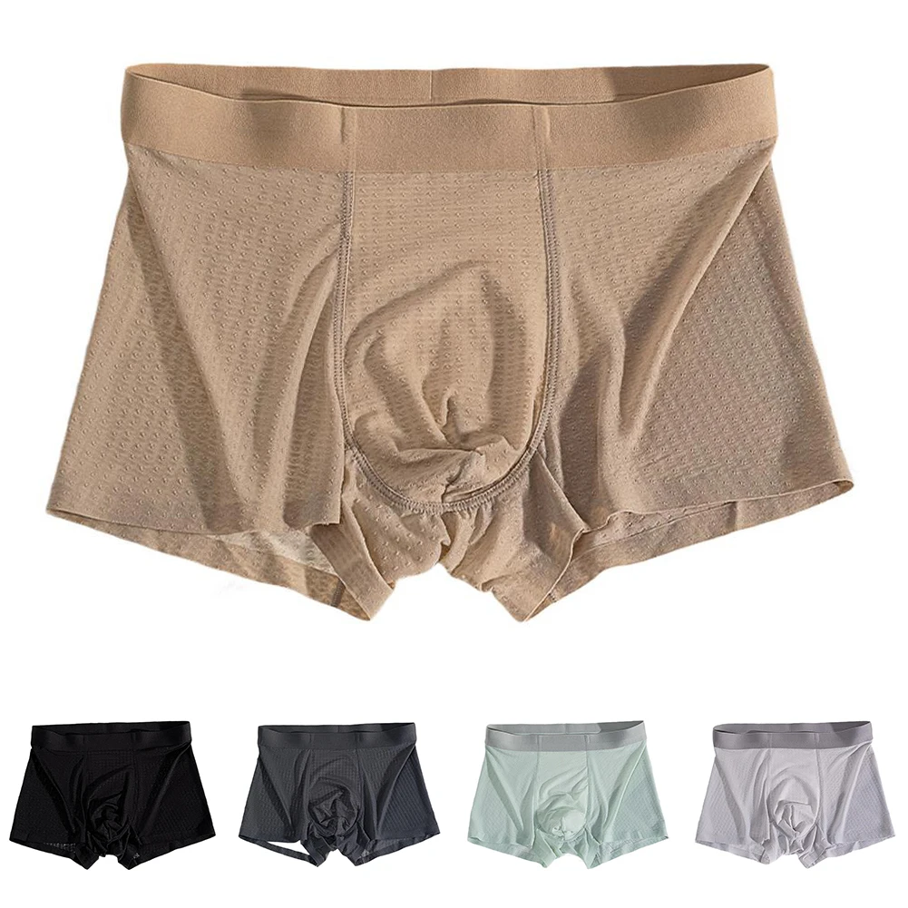 

Men's Ice Silk Breathable Boxers Underpants with Pouch Elastic Waist Featuring Comfortable Fit and Sweat Absorption