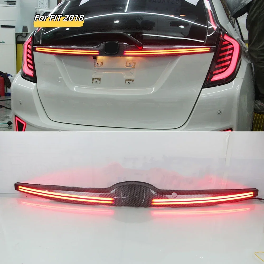 MRD for Honda Fit Jazz 2014-2020 Rear Middle Light Spoiler Light Led Tail Light Line Design Carbon Look