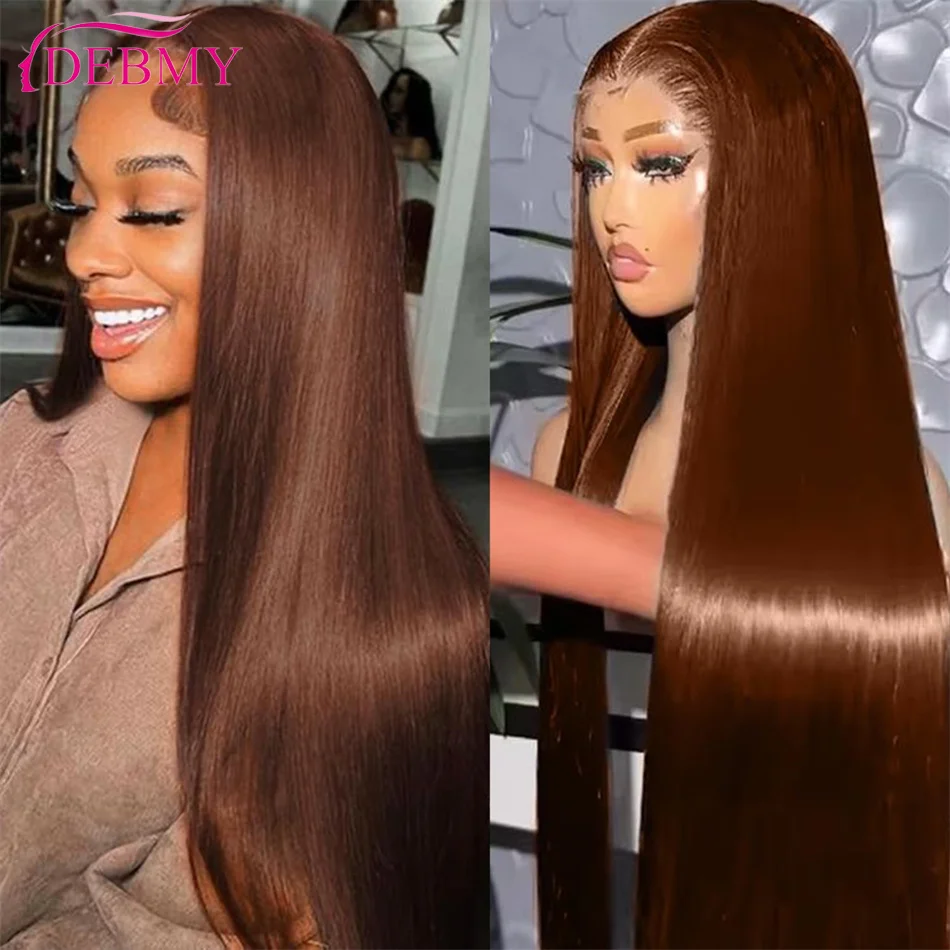 

Chocolate Brown 13x6 HD Lace Front Wigs 100% Human Hair Wigs On Sale Pre Plucked Brazilian Straight 30 32 Inch Lace Frontal Wig