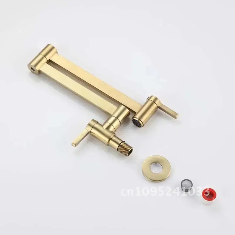 Mixer Kitchen Faucets Brushed Gold New Sink Brass Taps Wall Single Stretch Mounted Type & Handle Rotatable Cold Dual Foldable
