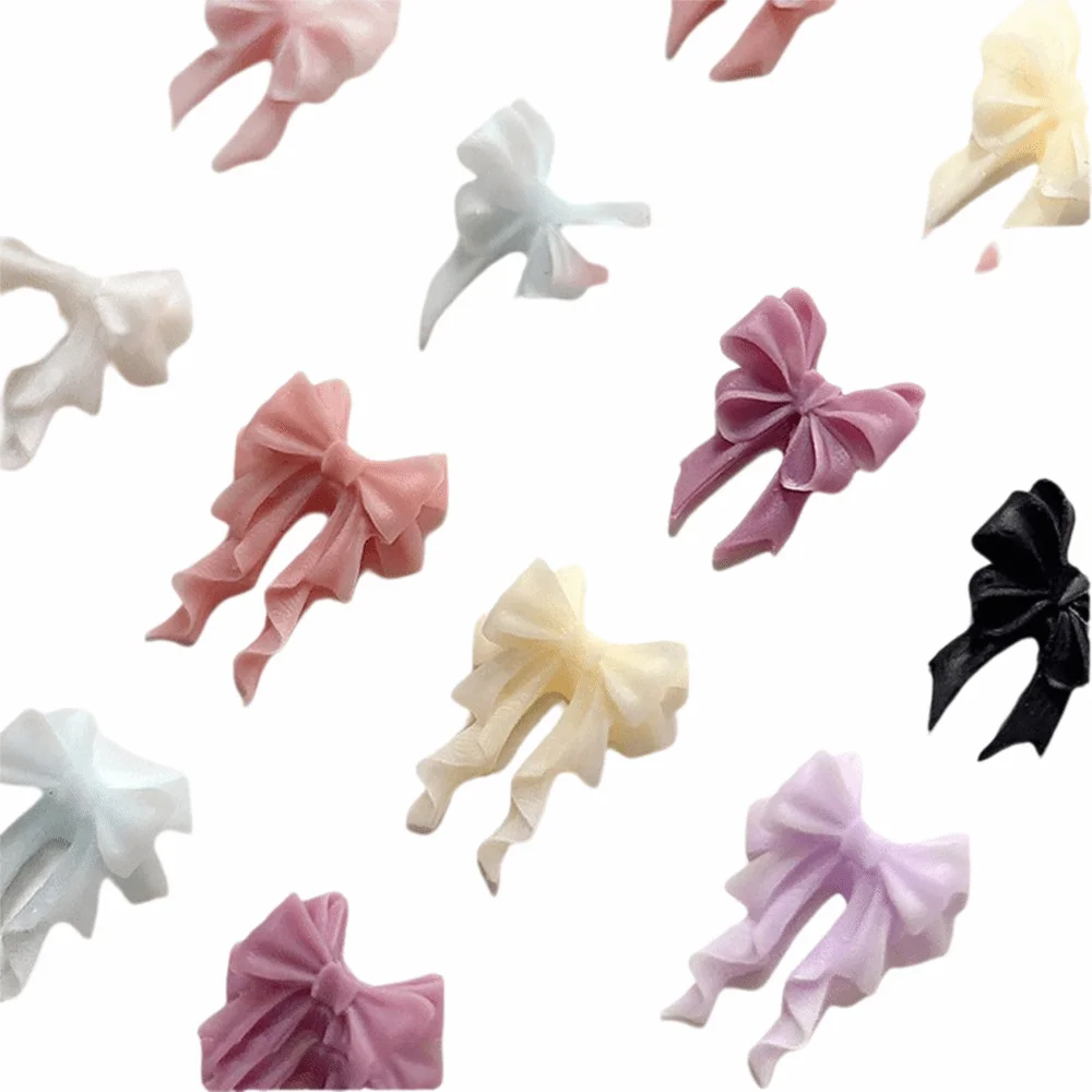 30PCS Multiple Colors Fairy Waved Pearl Bowknots Minimalist Design Resin Material Bow Nail Decorations Bowknot Shape