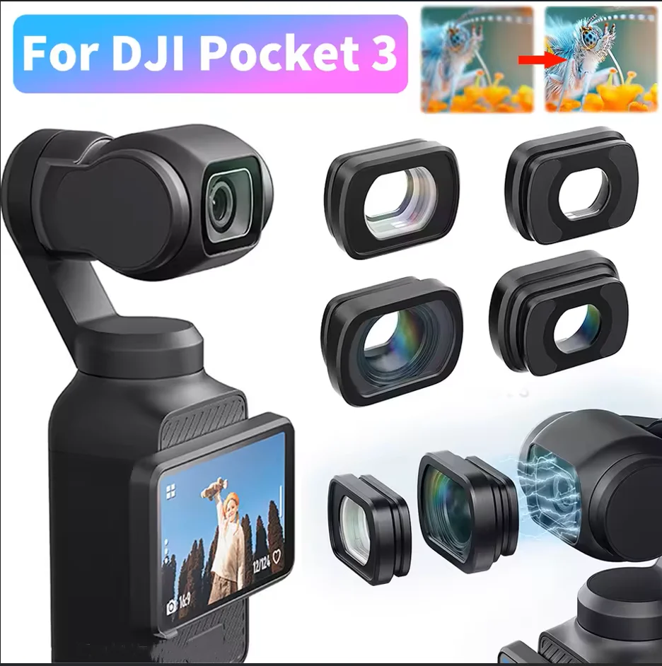 

For DJI Osmo Pocket 3 Magnifier Lens 40° Wide Angle Filter Optical Glass 2x Zoom Optical Lens Magnetic design Quick Installation