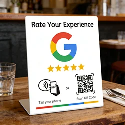 N-tag Crad for Google Review NFC station table NFC 13.56Mhz programmable Reviews display bending card standing brand bracket