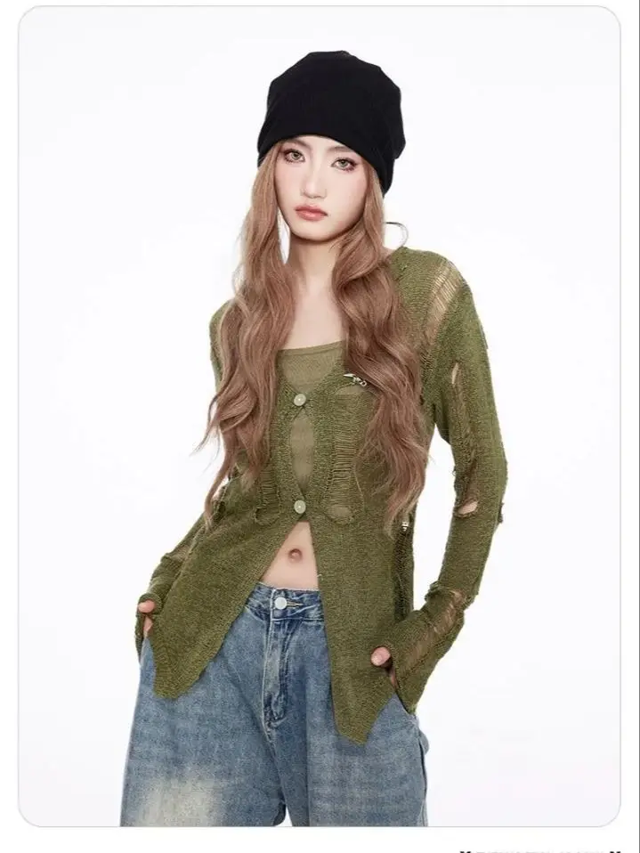 Fresh Two Piece Button Cardigan All Season National Tide Half Open Neck Women's Long Sleeve Knitted Sweater