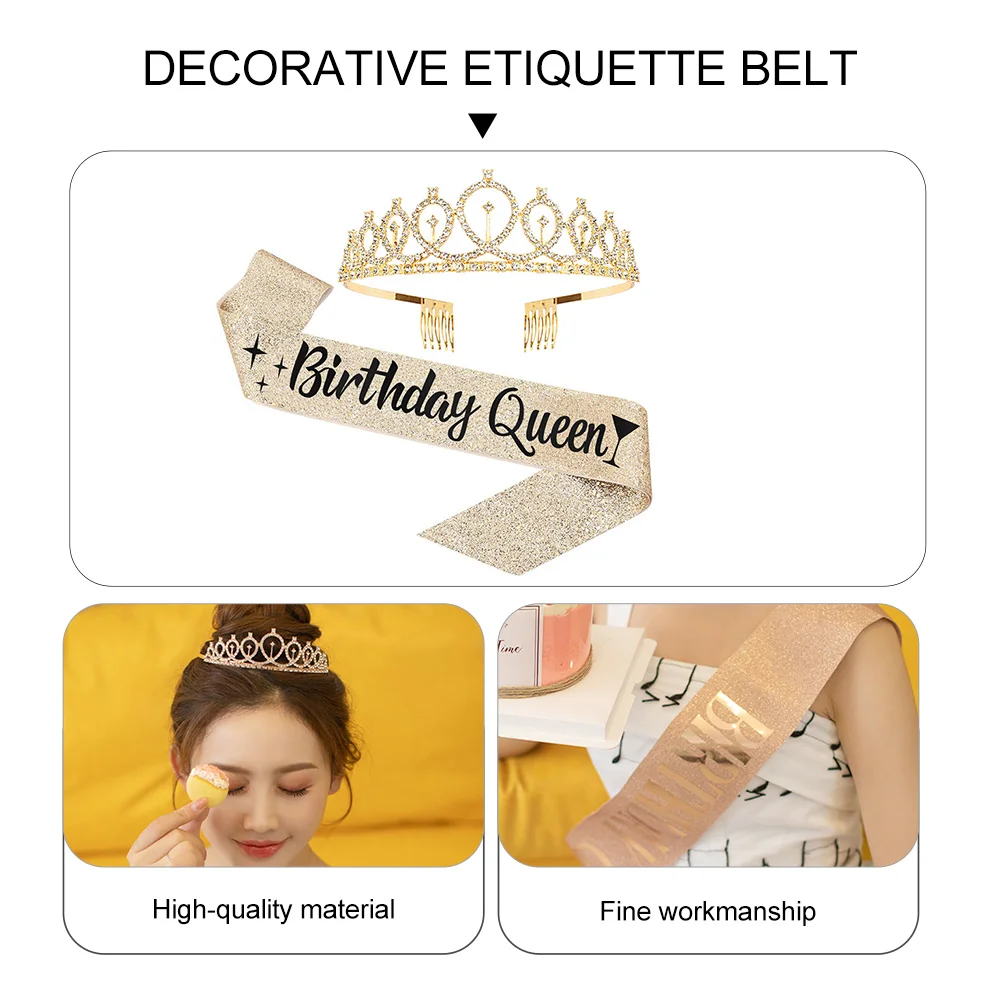 

1 set 1 Set Birthday Crown Creative Queen Sash Decorative Etiquette Belt Party Supplies Crown Tiara Sash Set Shining Star