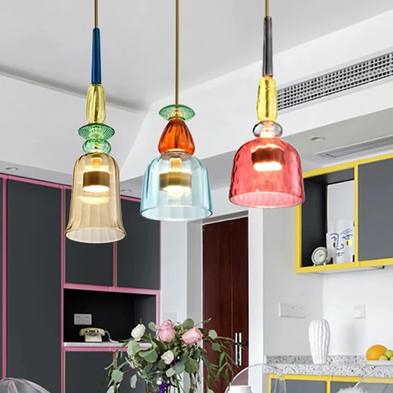 

Nordic Glass Candy Pendant Lights Modern luster LED Pendant Lamp for Living Dining Room Hanging Lights fixtures Home Decor Lamps