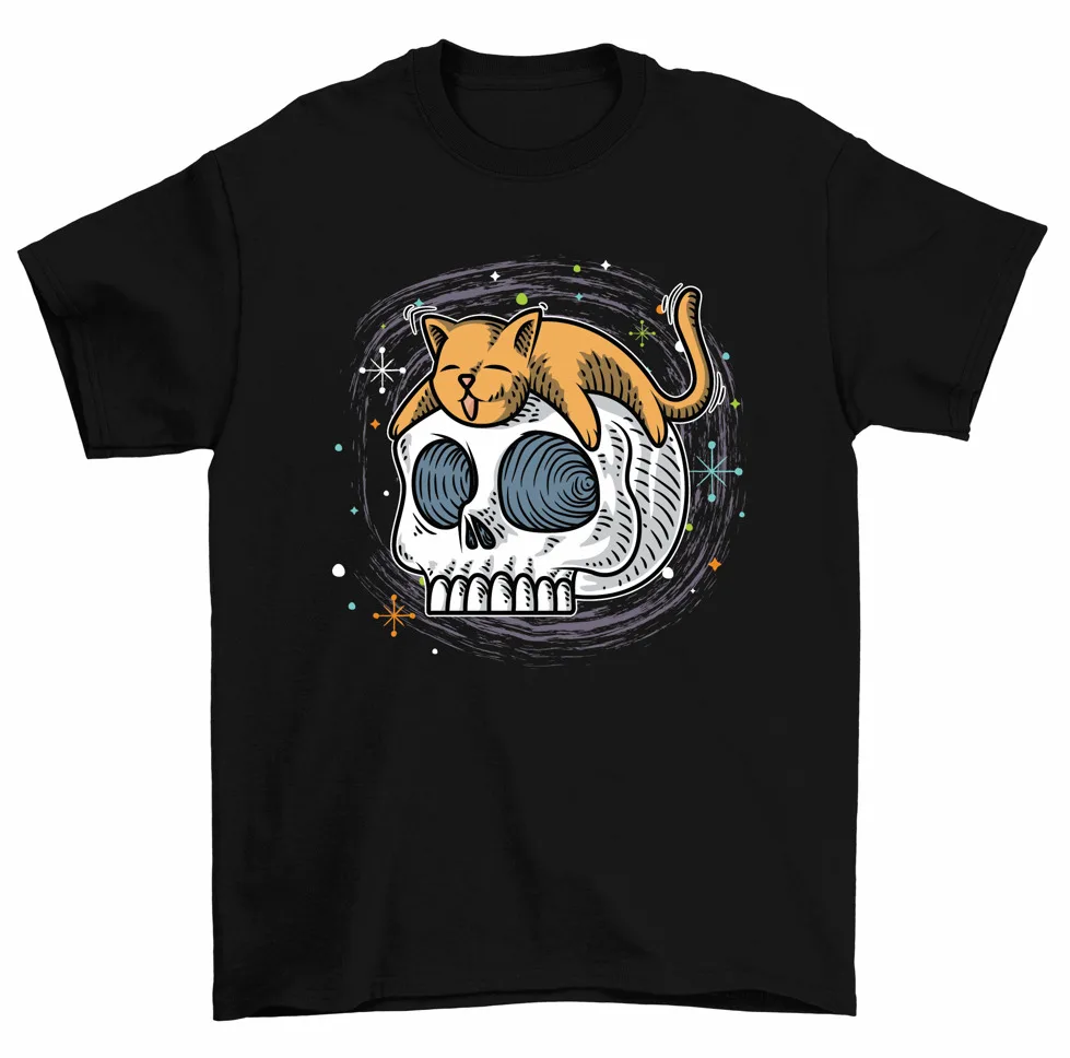 Cat And Skull Kitty Skeleton T-Shirt Men Women High Quality 100%Cotton Short Sleeve