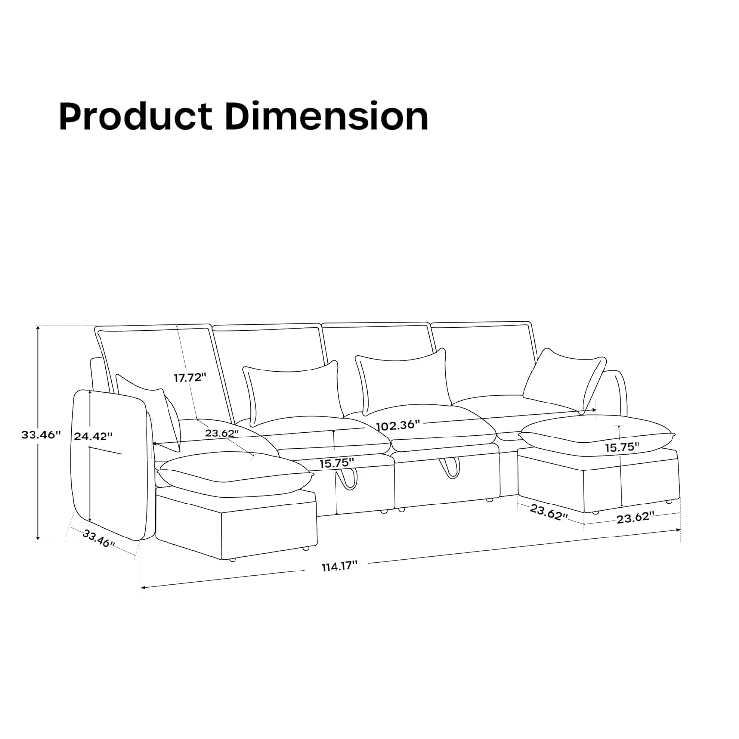 Modular Sectional Sofa U Shape Storage Ottoman Waterproof Deep Seat 6 Seats Living Room Customized