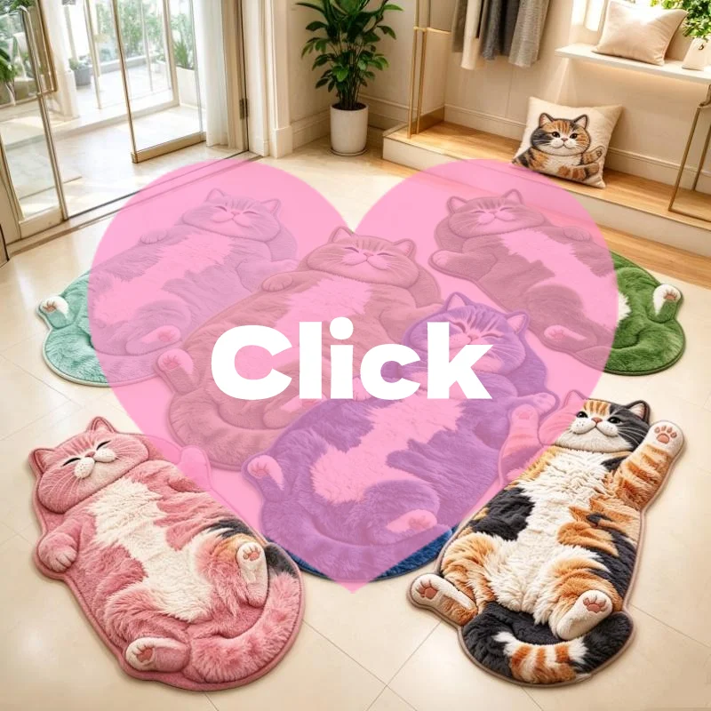 Chubby Lying Tabby Cat Shaped Long Rug 2D Furry Effect Print Non Slip Soft Bedroom Bedside Absorbent Floor Carpet