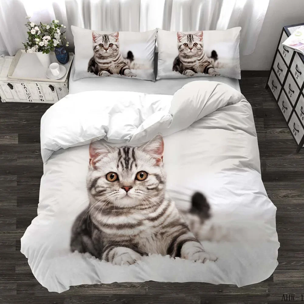 Cat Dog Bedding Set King Queen Twin Single Size Duvet Cover Pillow Cases Bed Set with Pillowcase No Sheet 200x200 200x220cm