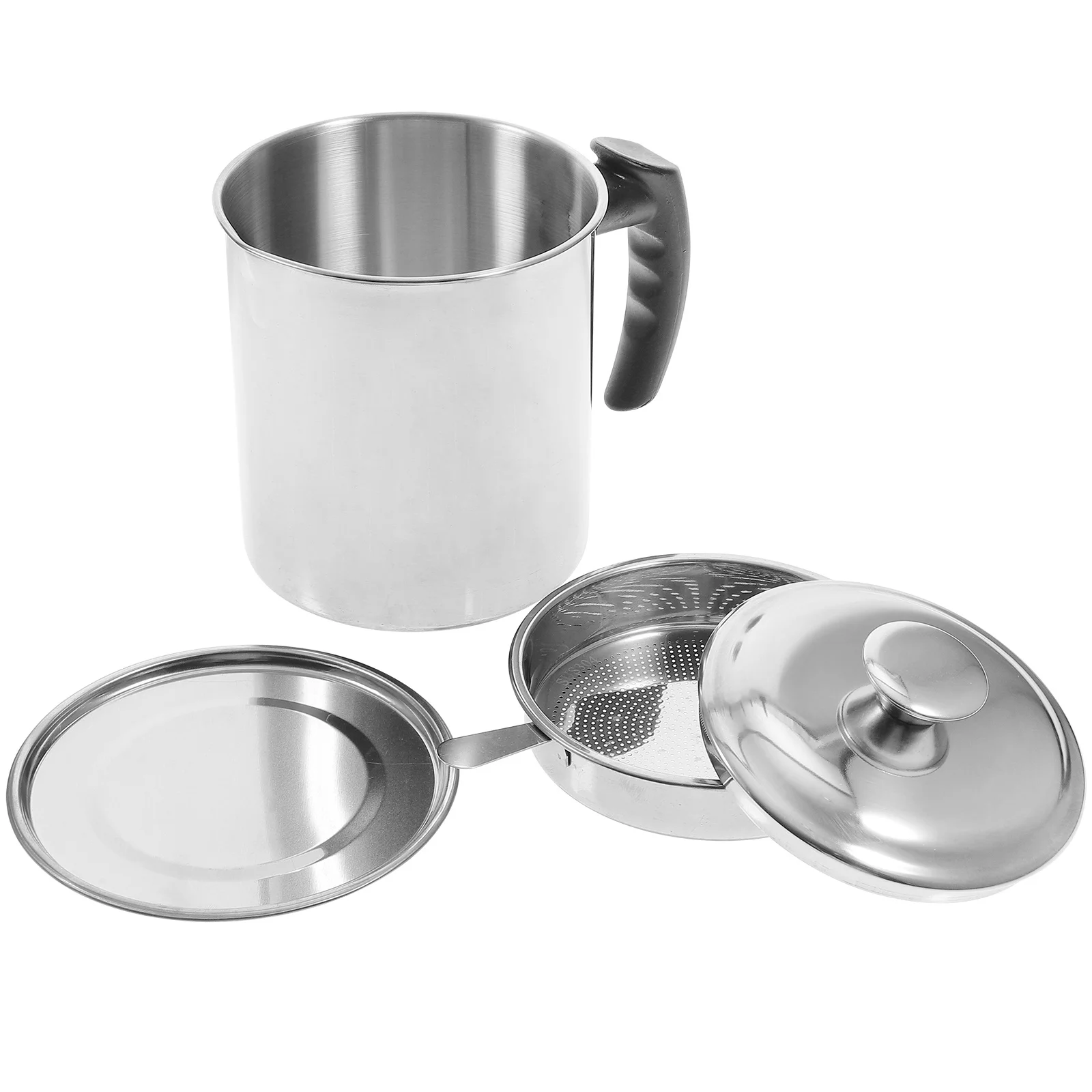 

1pc Strainer Pot Fine Mesh Filter Kitchen Grease Container Heat Resistant Handle Oil Storage Can For Frying Oil Flour Pepper