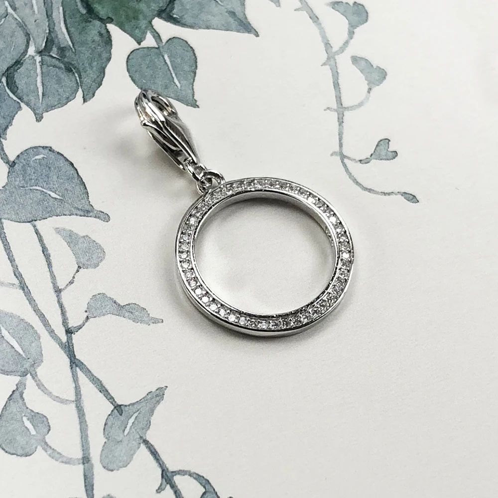 Glitzernder Kreis-Anhänger, baumelnder Charm, 925er Sterlingsilber, klassischer feiner Schmuck, Geschenk für Frauen – Detail 3